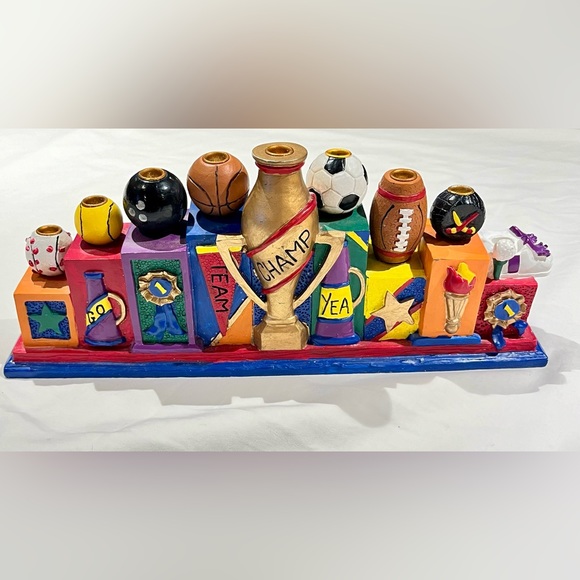 Vintage 1995 Sports Hanukkah Menorah Hand painted 10.5” x 2”x 5” - Picture 16 of 16
